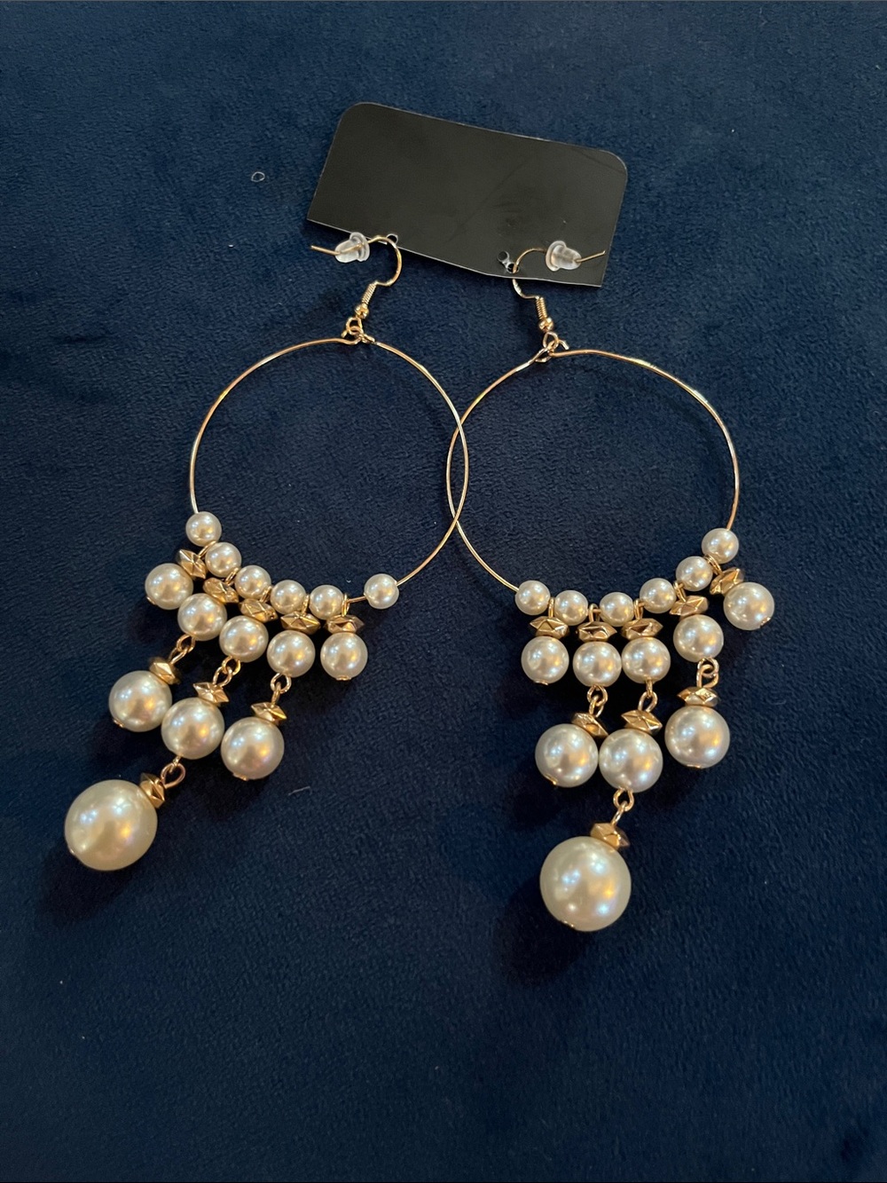 Gold Pearl Hoop Drop Earrings - Elegant Women's Jewelry - Picture 4 of 4